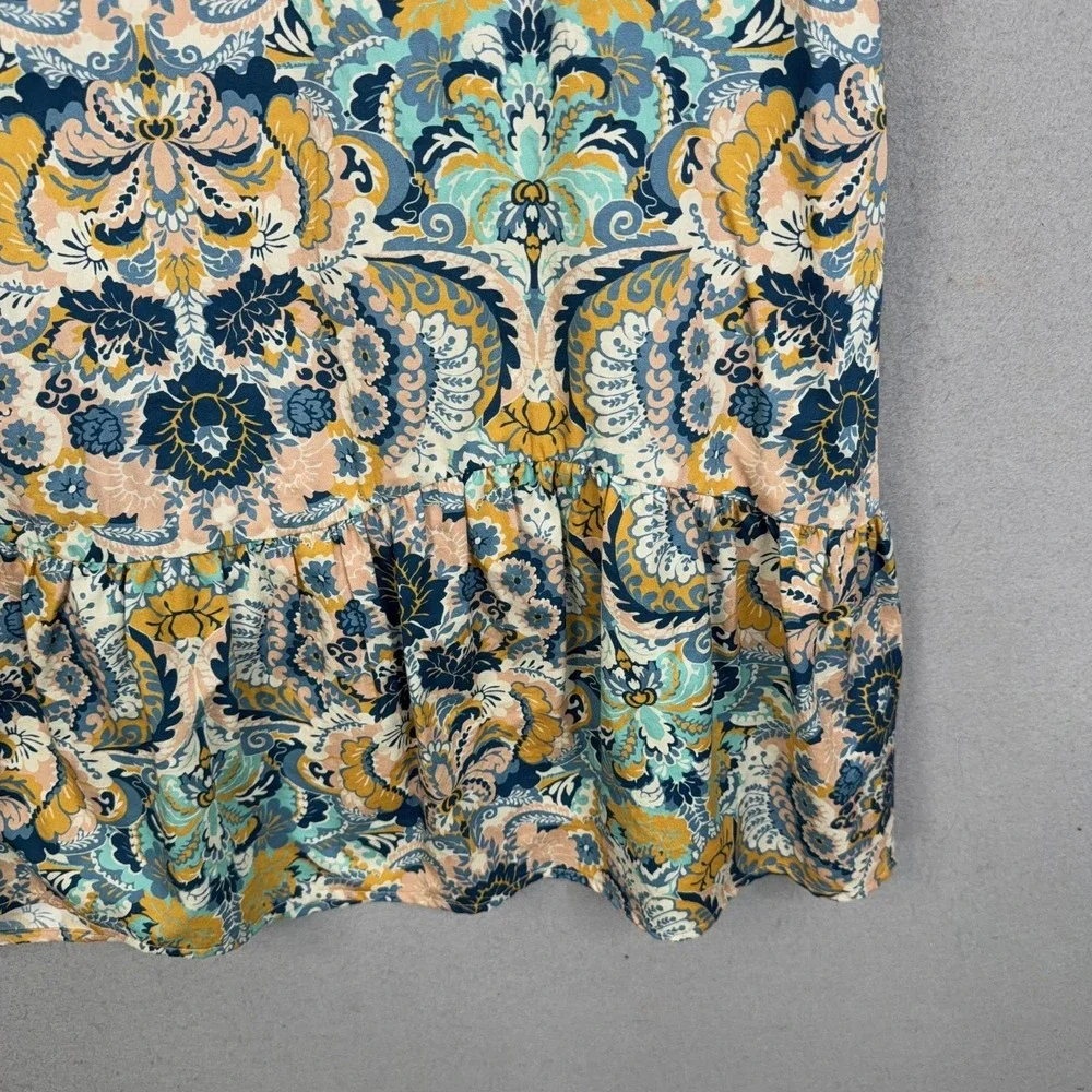 Tyler Boe Dress Womens Medium Blue Floral Boho Sleeveless Shift Ruffle Hem - Picture 3 of 11